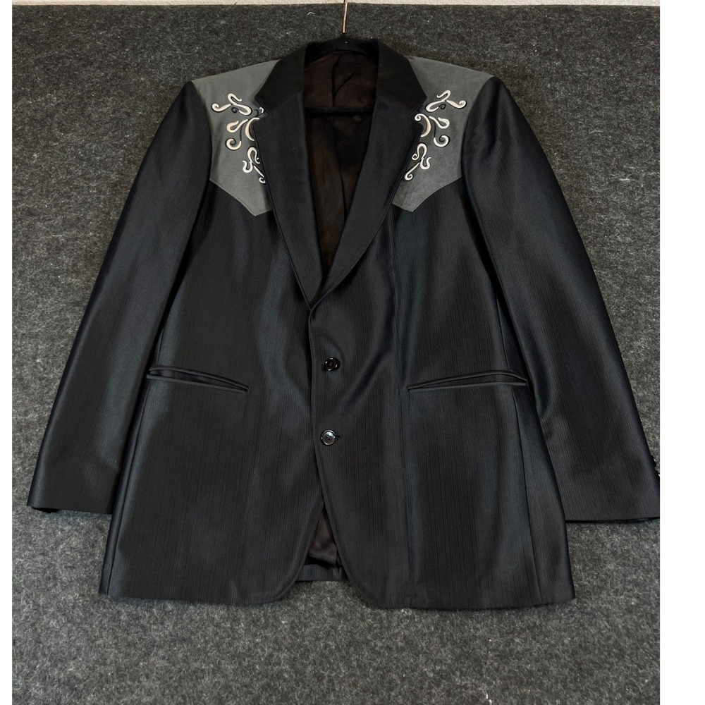 Vintage 90s Circle S Western Blazer Black Embroidered Yoke Sport Coat Mens 44